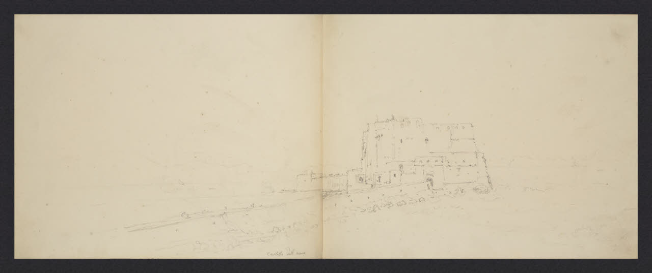 Album n. 9 - Livorno, Civitavecchia, Roma, Napoli (macchiette). Castel dell'Uovo (disegno) di Canella, Giuseppe (prima metà sec. XIX)
