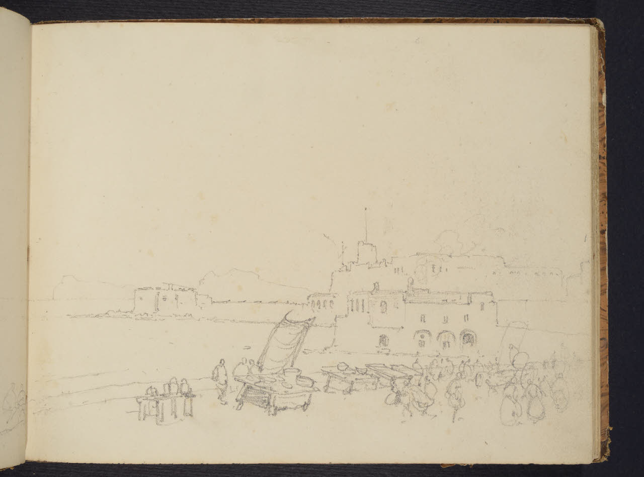 Album n. 9 - Livorno, Civitavecchia, Roma, Napoli (macchiette). Mercato sulla costiera (disegno) di Canella, Giuseppe (prima metà sec. XIX)