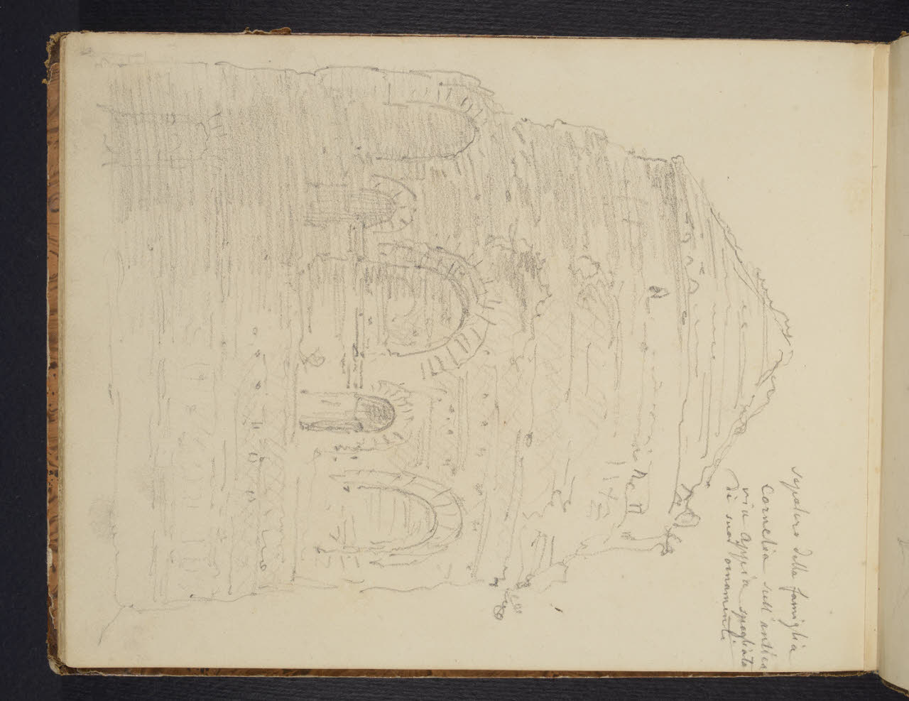 Album n. 9 - Livorno, Civitavecchia, Roma, Napoli (macchiette). Roma: Sepolcro della famiglia Cornelia (disegno) di Canella, Giuseppe (prima metà sec. XIX)