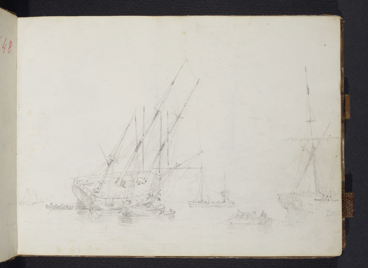 Album n. 10 - Trieste, Lago Maggiore, Val d'Imagna e luoghi del milanese con brughiera e Monte Rosa. Trieste: barche e velieri (disegno) di Canella, Giuseppe (prima metà sec. XIX)