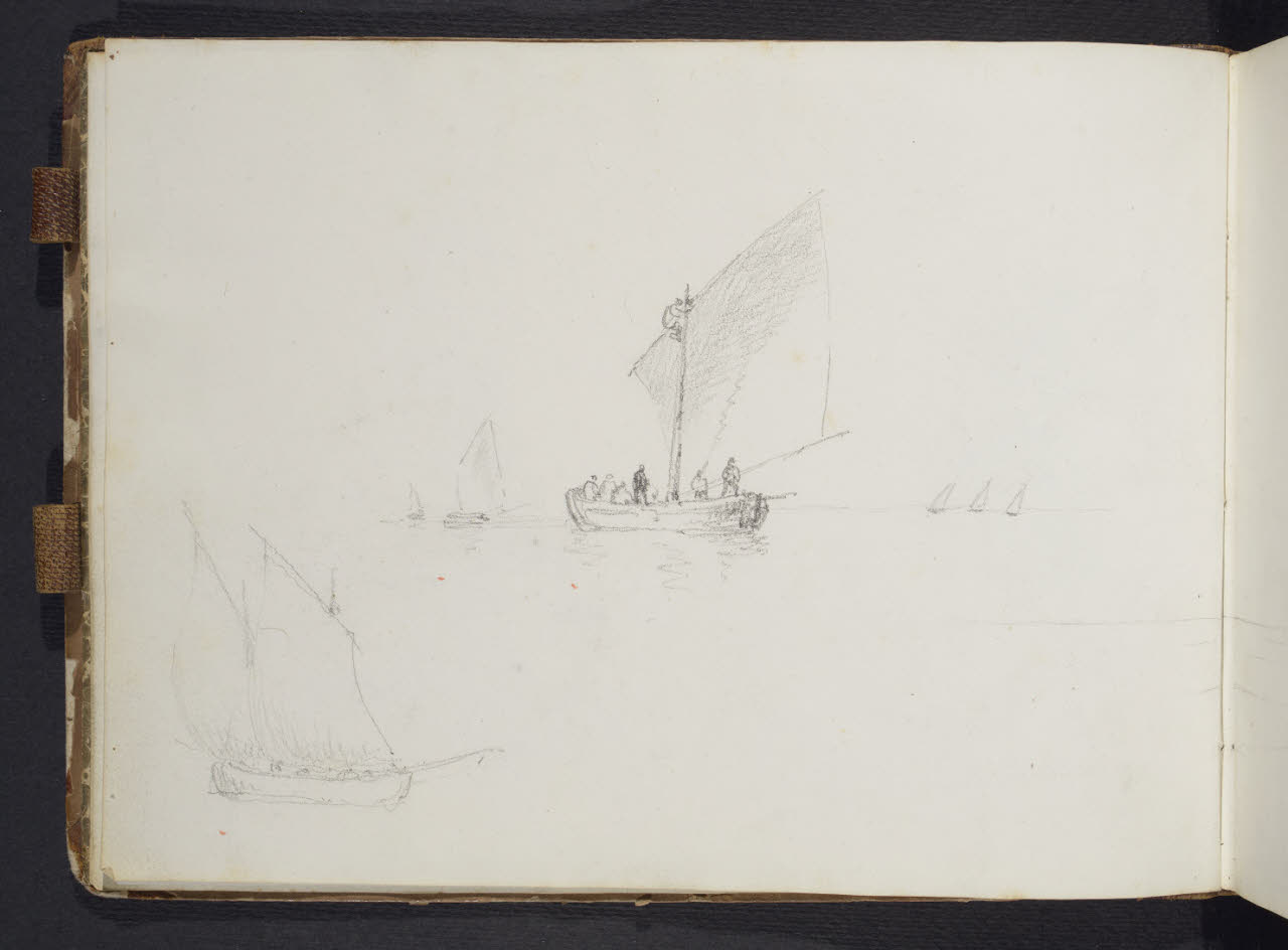 Album n. 10 - Trieste, Lago Maggiore, Val d'Imagna e luoghi del milanese con brughiera e Monte Rosa. Marina con barche (disegno) di Canella, Giuseppe (prima metà sec. XIX)