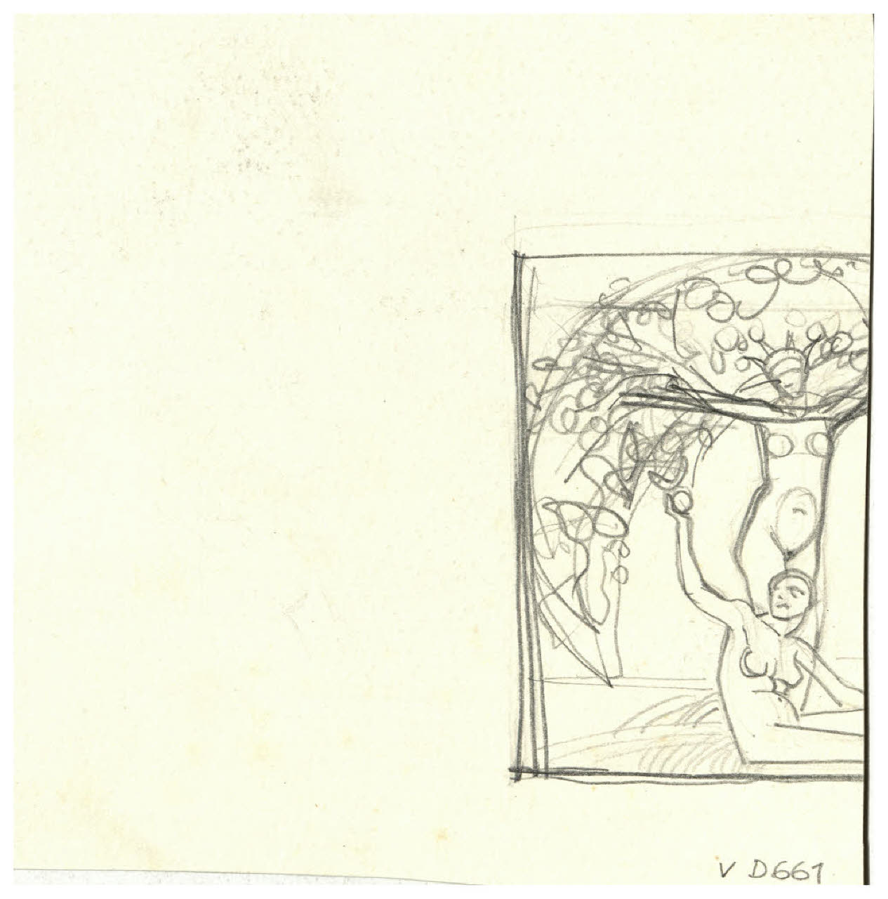 Nudo femminile seduto che coglie un frutto (variante di studio per l'ex libris per Francesco Sapori?) (disegno) di Disertori, Benvenuto Maria (prima metà sec. XX)