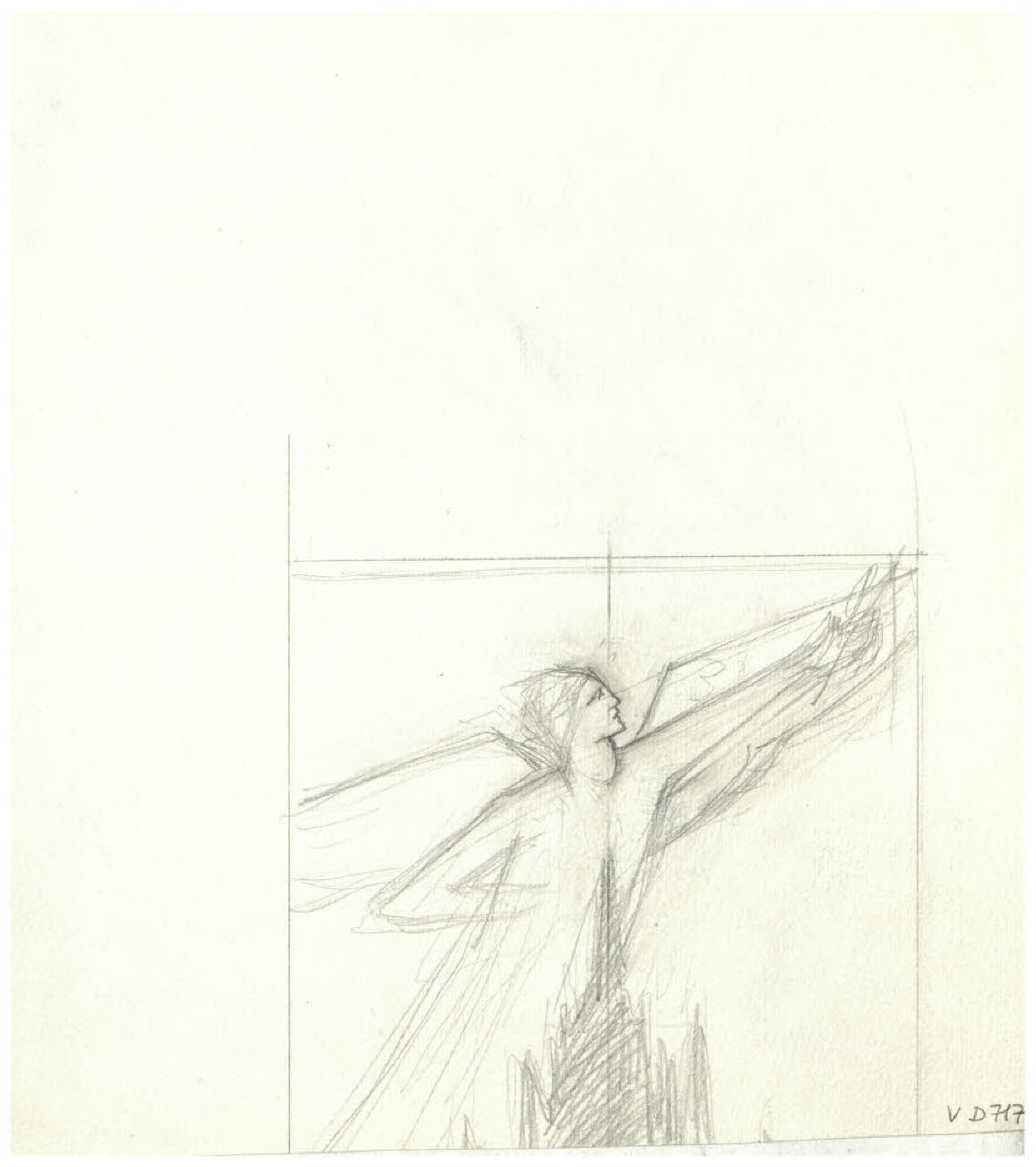 Nudo femminile. Disegno preparatorio per il francobollo commemorativo della II Guerra di Indipendenza (disegno) di Disertori, Benvenuto Maria (prima metà sec. XX)