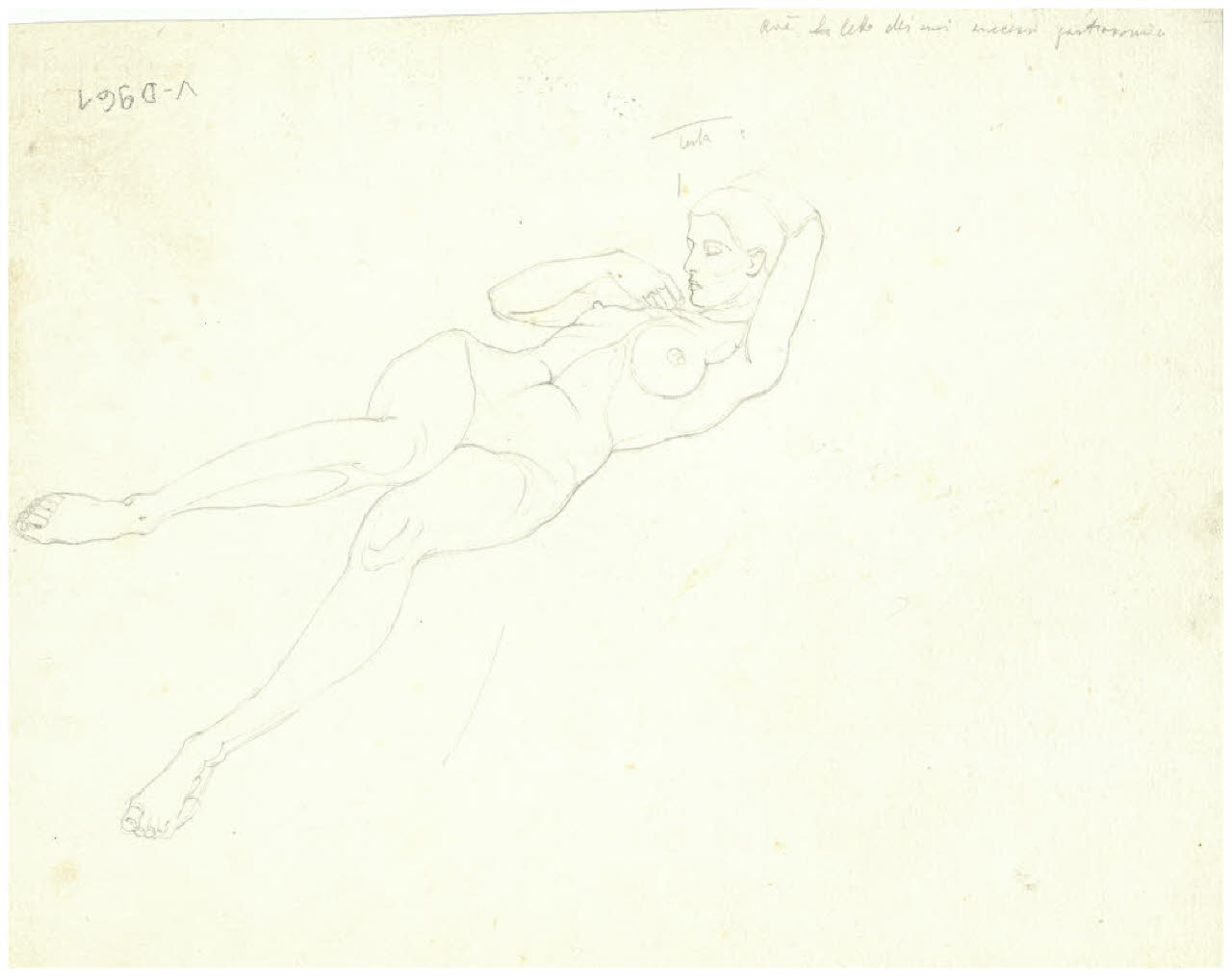 Nudo femminile disteso (disegno) di Disertori, Benvenuto Maria (prima metà sec. XX)