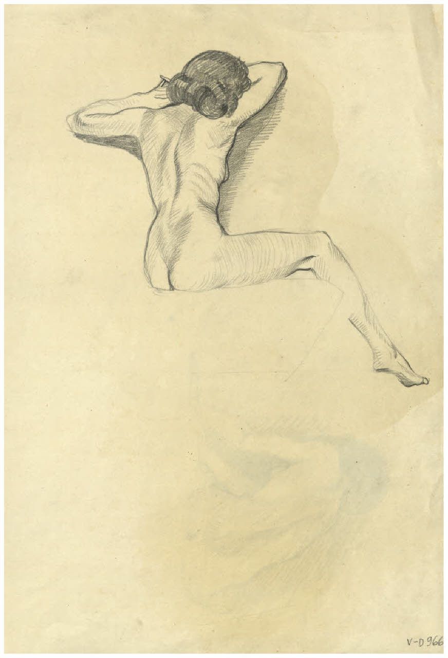 Nudo femminile seduto di spalle (disegno) di Disertori, Benvenuto Maria (prima metà sec. XX)