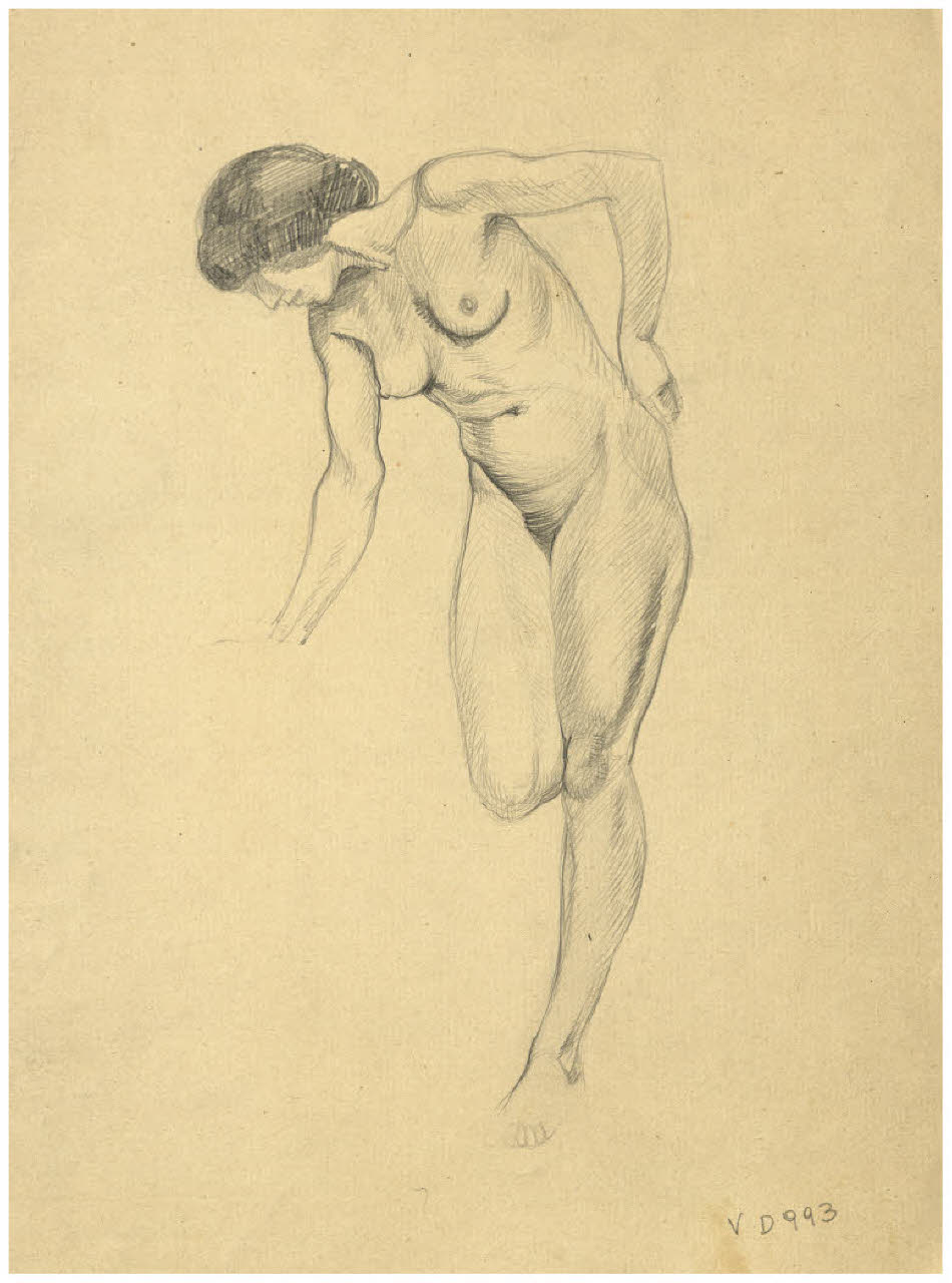 Nudo femminile chinato (disegno) di Disertori, Benvenuto Maria (prima metà sec. XX)