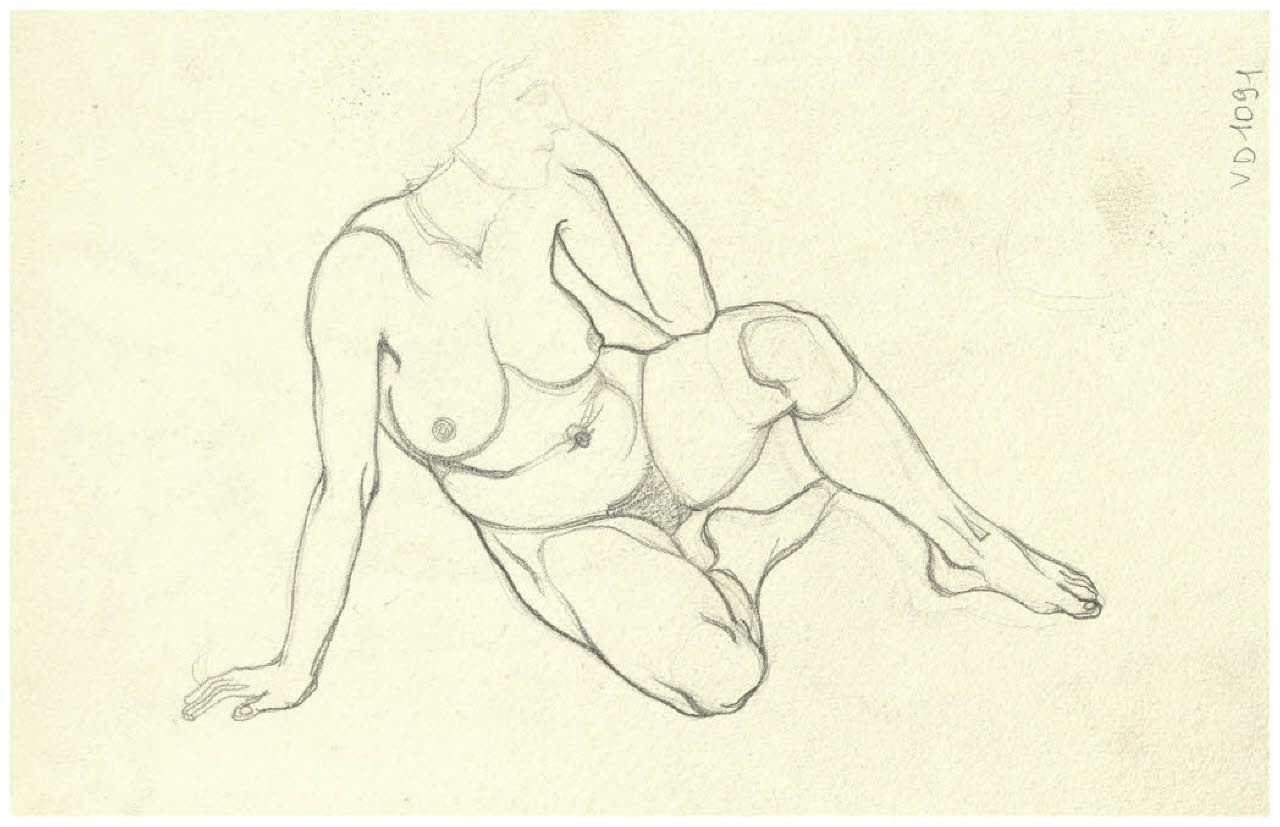 Nudo femminile seduto (disegno) di Disertori, Benvenuto Maria (prima metà sec. XX)
