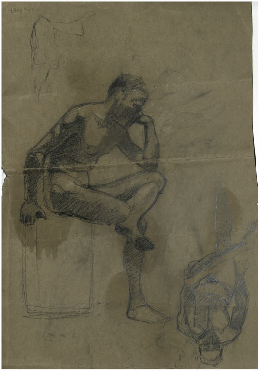 Studi di due nudi maschili seduti (disegno) di Disertori, Benvenuto Maria (prima metà sec. XX)