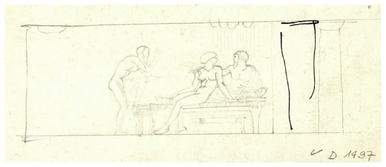 Scena antica (disegno preparatorio per il fregio all'inizio dell'Atto terzo di Raffaele Calzini, La tela di Penelope, Roma-Milano, Mondadori, 1922) (disegno) di Disertori, Benvenuto Maria (sec. XX)