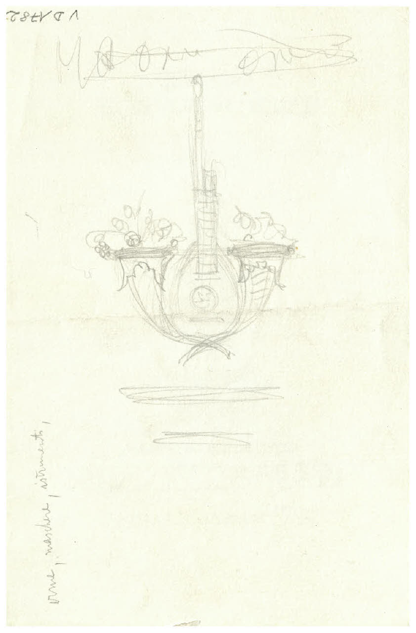 Liuto e cornucopie. Disegno preparatorio per la copertina di Giovacchino Forzano, Madonna Oretta, Firenze, G. Barbera, 1926 (disegno) di Disertori, Benvenuto Maria (sec. XX)