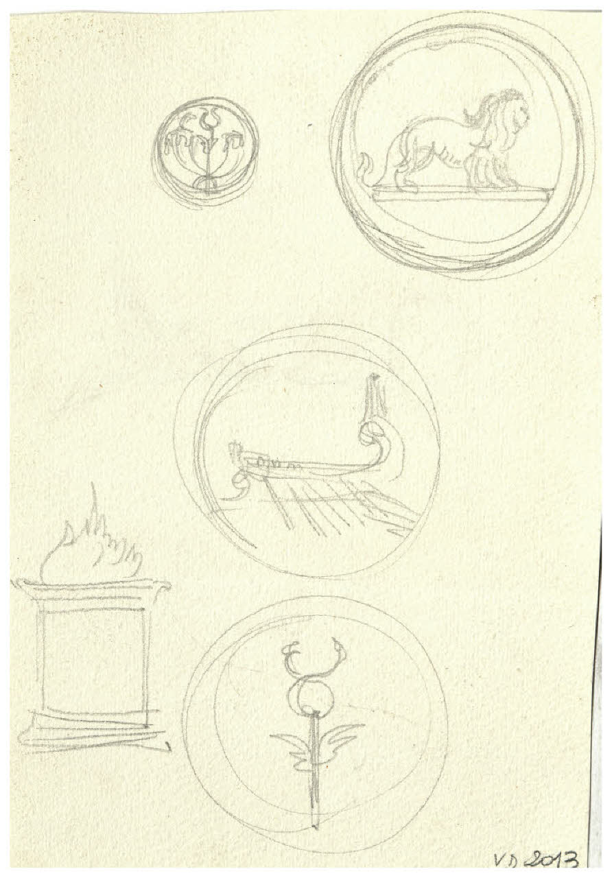 Studi di emblemi o simboli (disegno) di Disertori, Benvenuto Maria (prima metà sec. XX)