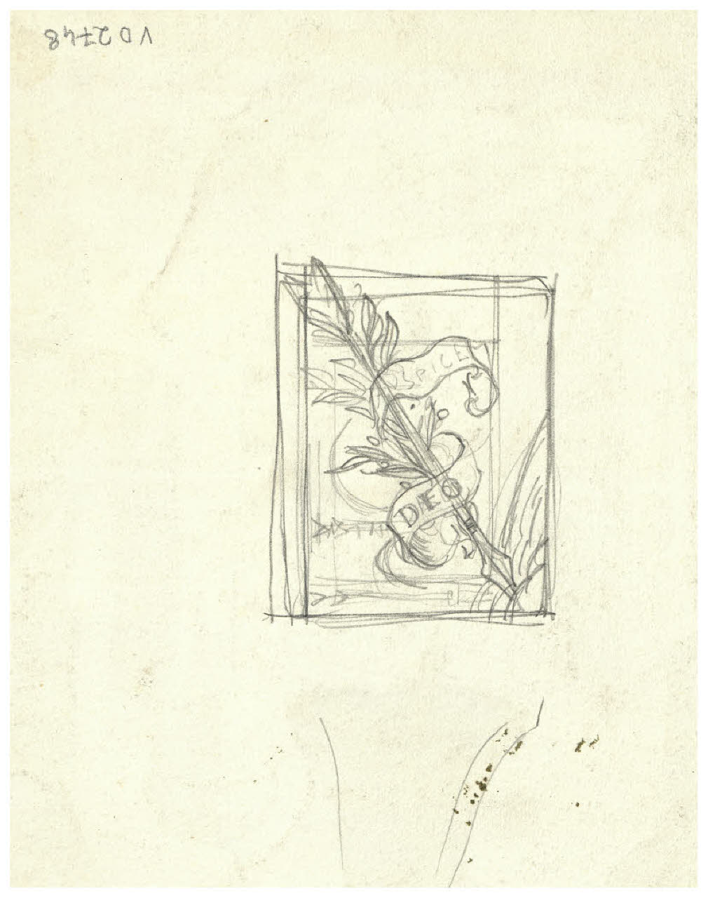 Freccia nel segno - Auspice Deo. Studio per ex libris (disegno) di Disertori, Benvenuto Maria (prima metà sec. XX)