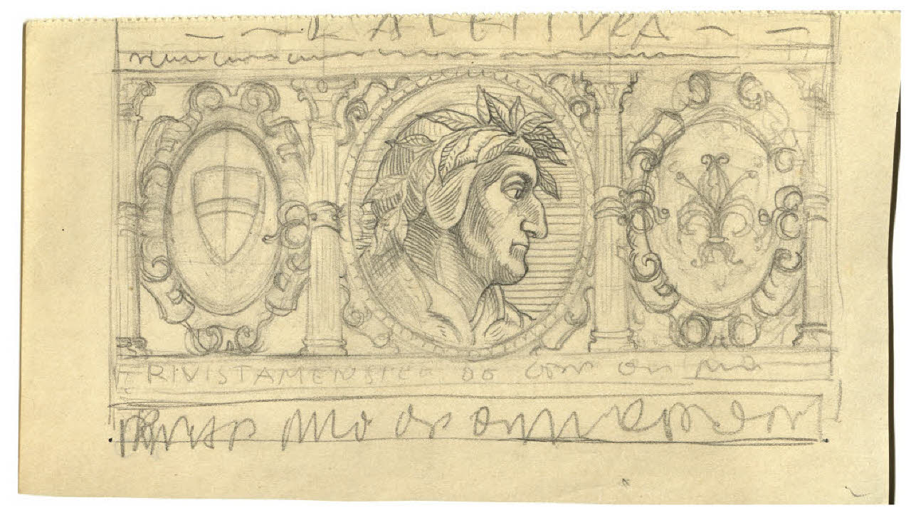 Ritratto di Dante Alighieri. Disegno preparatorio per la testata de La Lettura. Rivista mensile del Corriere della Sera, a. XVI, n. 7, 1 luglio 1916 (disegno) di Disertori, Benvenuto Maria (sec. XX)