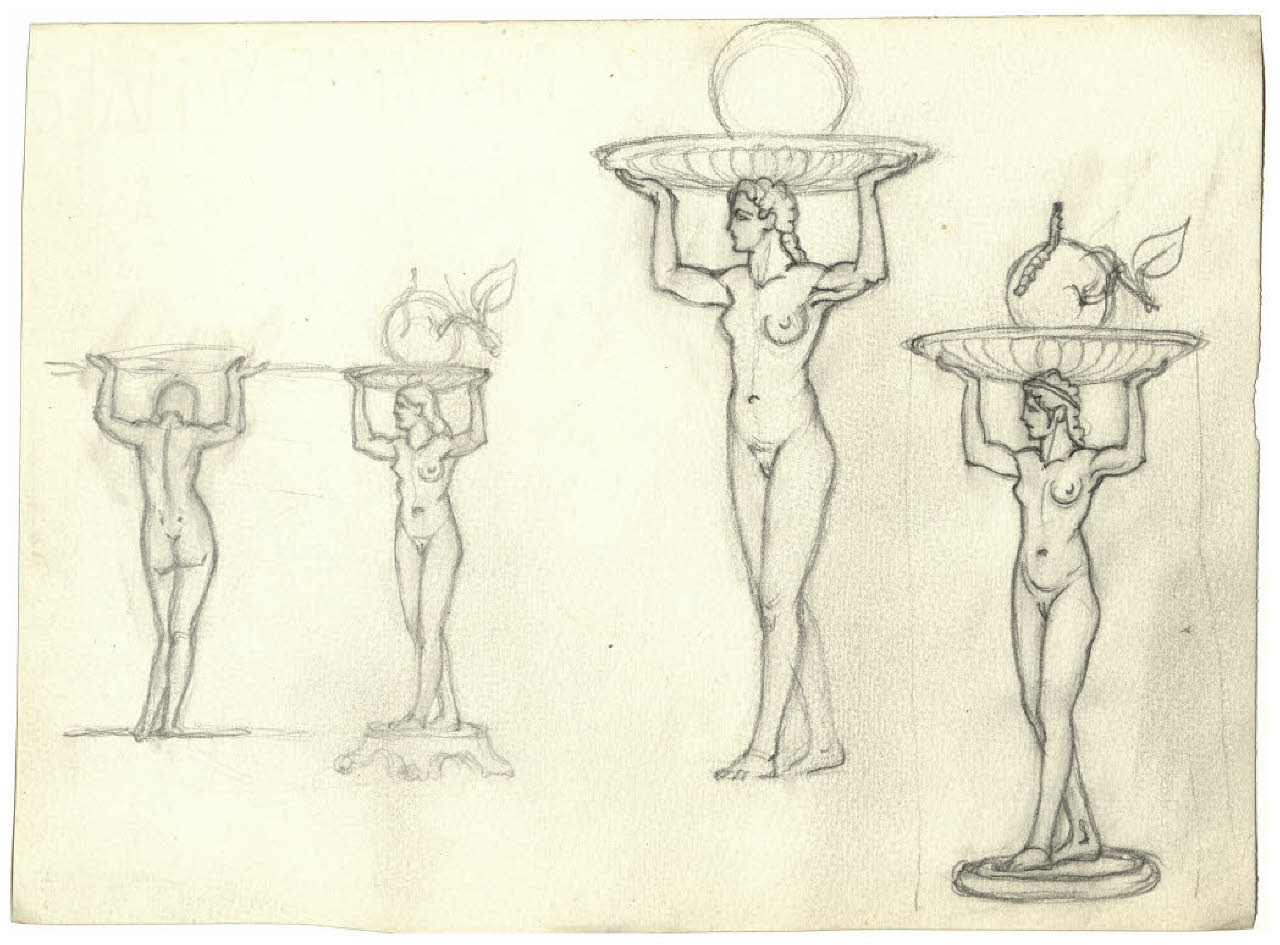 Studi per oggetti decorativi (disegno) di Disertori, Benvenuto Maria (prima metà sec. XX)