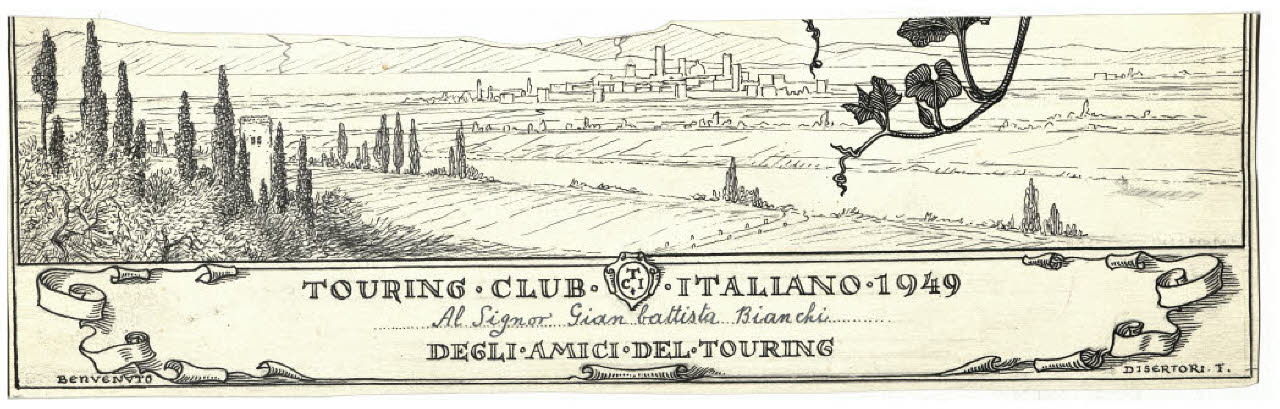 Paesaggio con una città (Firenze?) (disegno preparatorio per l'acquaforte Veduta con tralci di vite) (disegno) di Disertori, Benvenuto Maria (sec. XX)