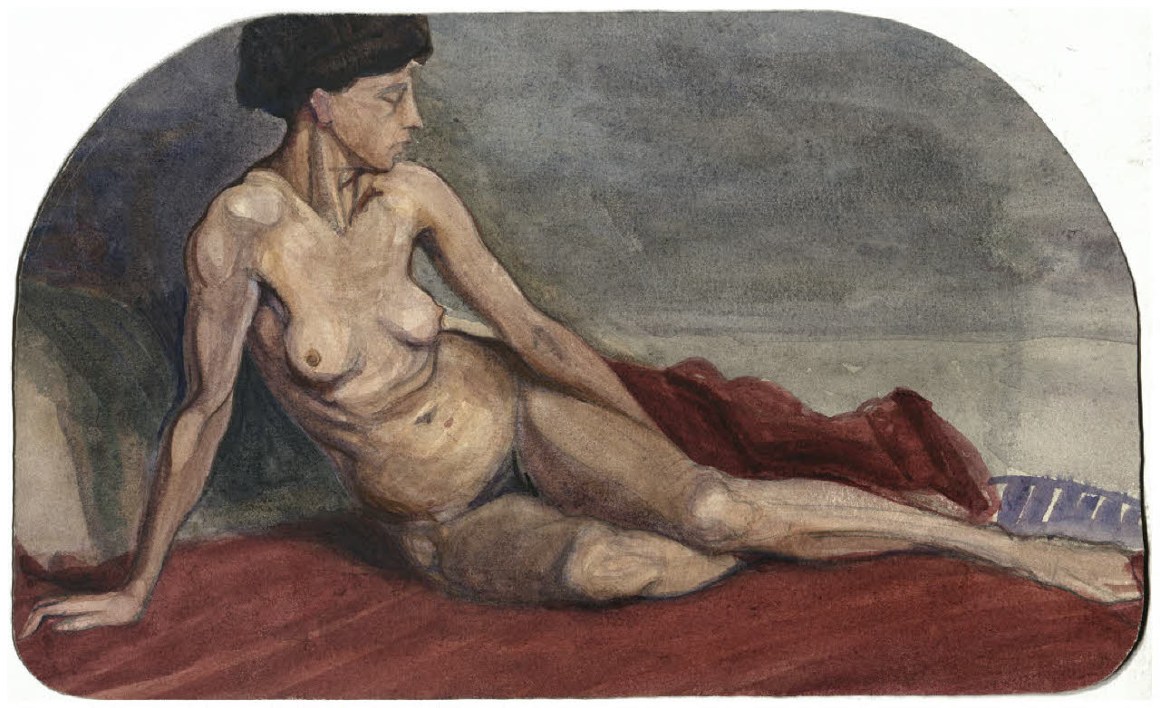 Modella nuda in posa (disegno) di Disertori, Benvenuto Maria (prima metà sec. XX)