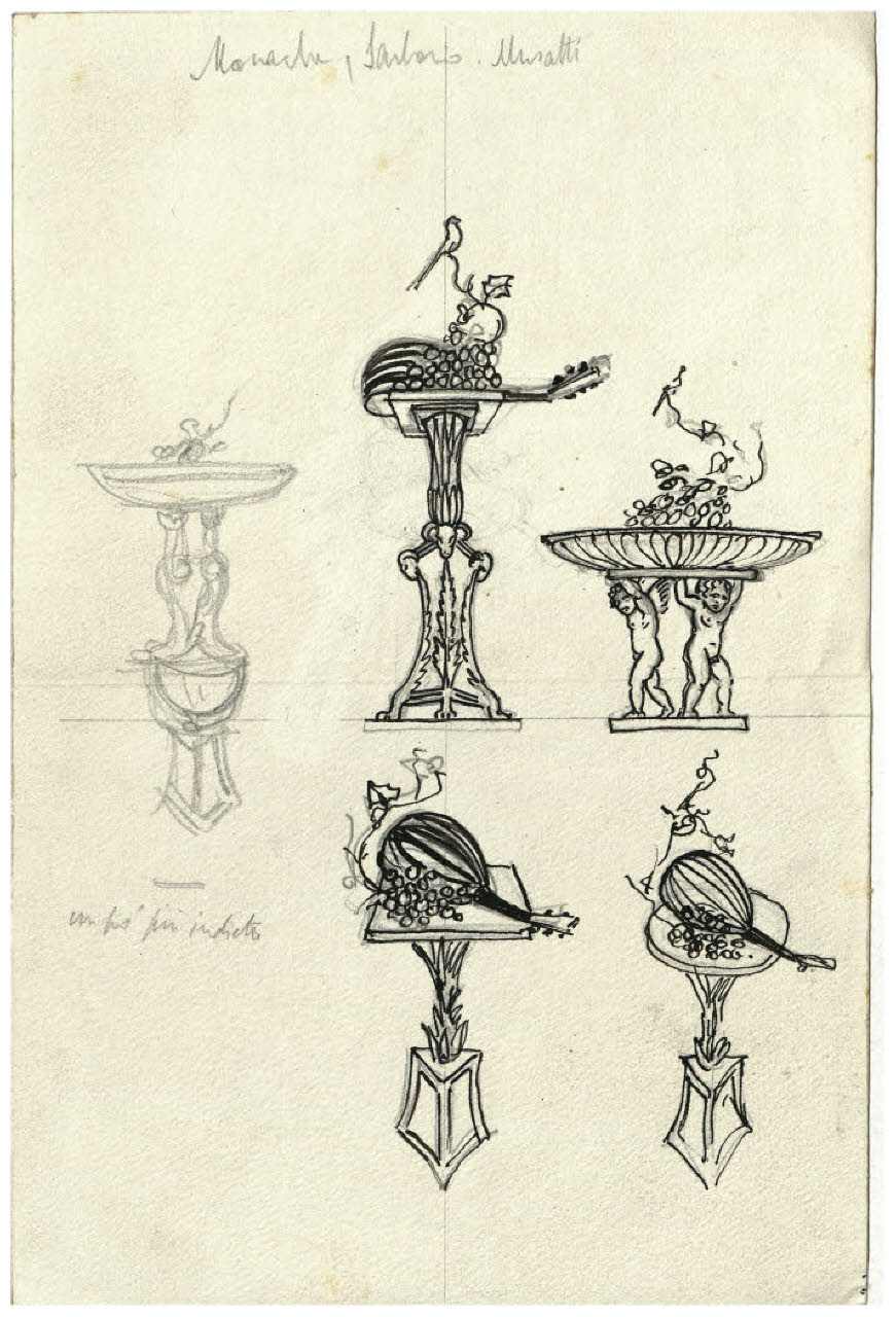 Studi per oggetti decorativi (disegno) di Disertori, Benvenuto Maria (prima metà sec. XX)