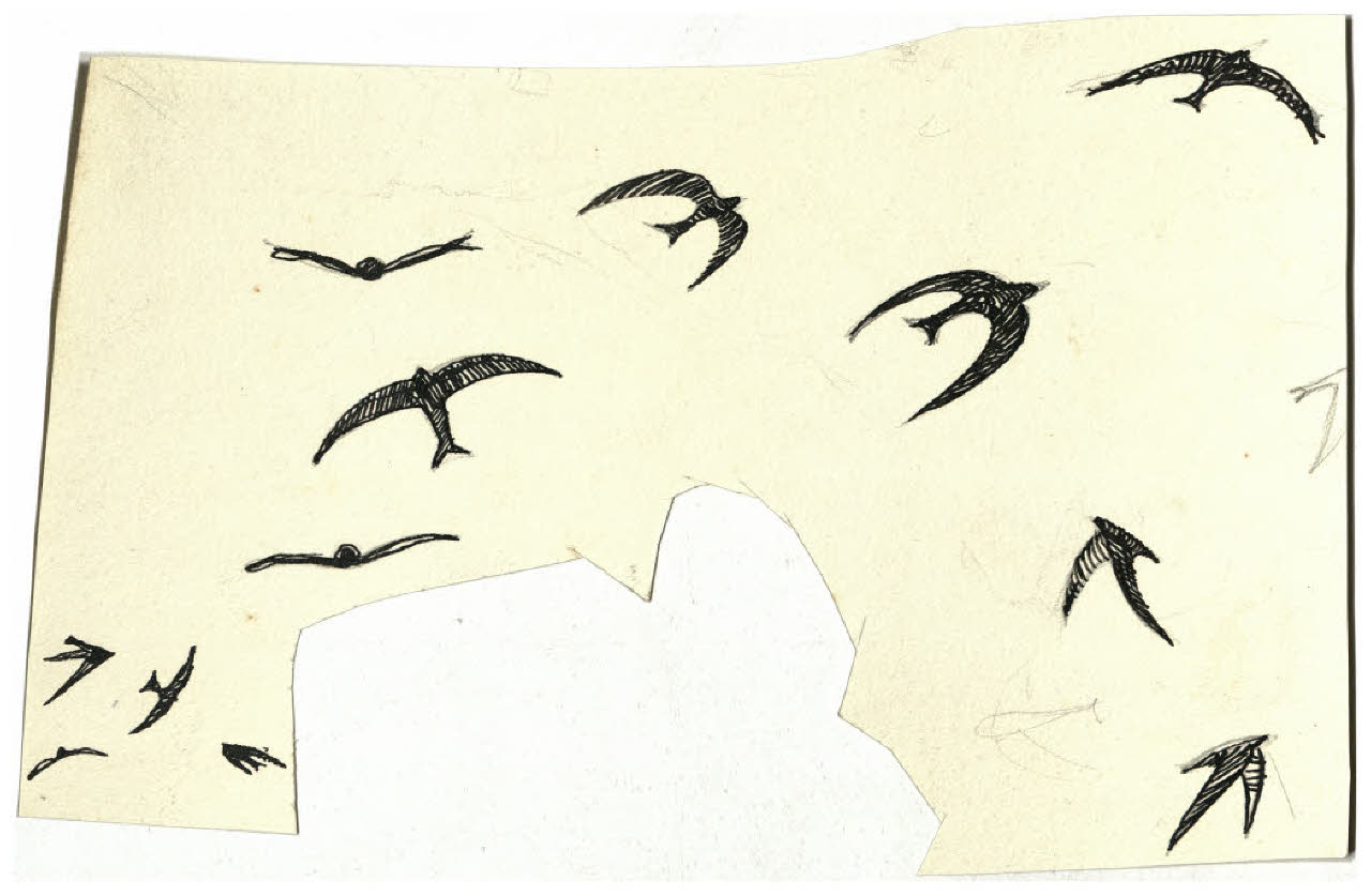 Rondini in volo (disegno) di Disertori, Benvenuto Maria (prima metà sec. XX)