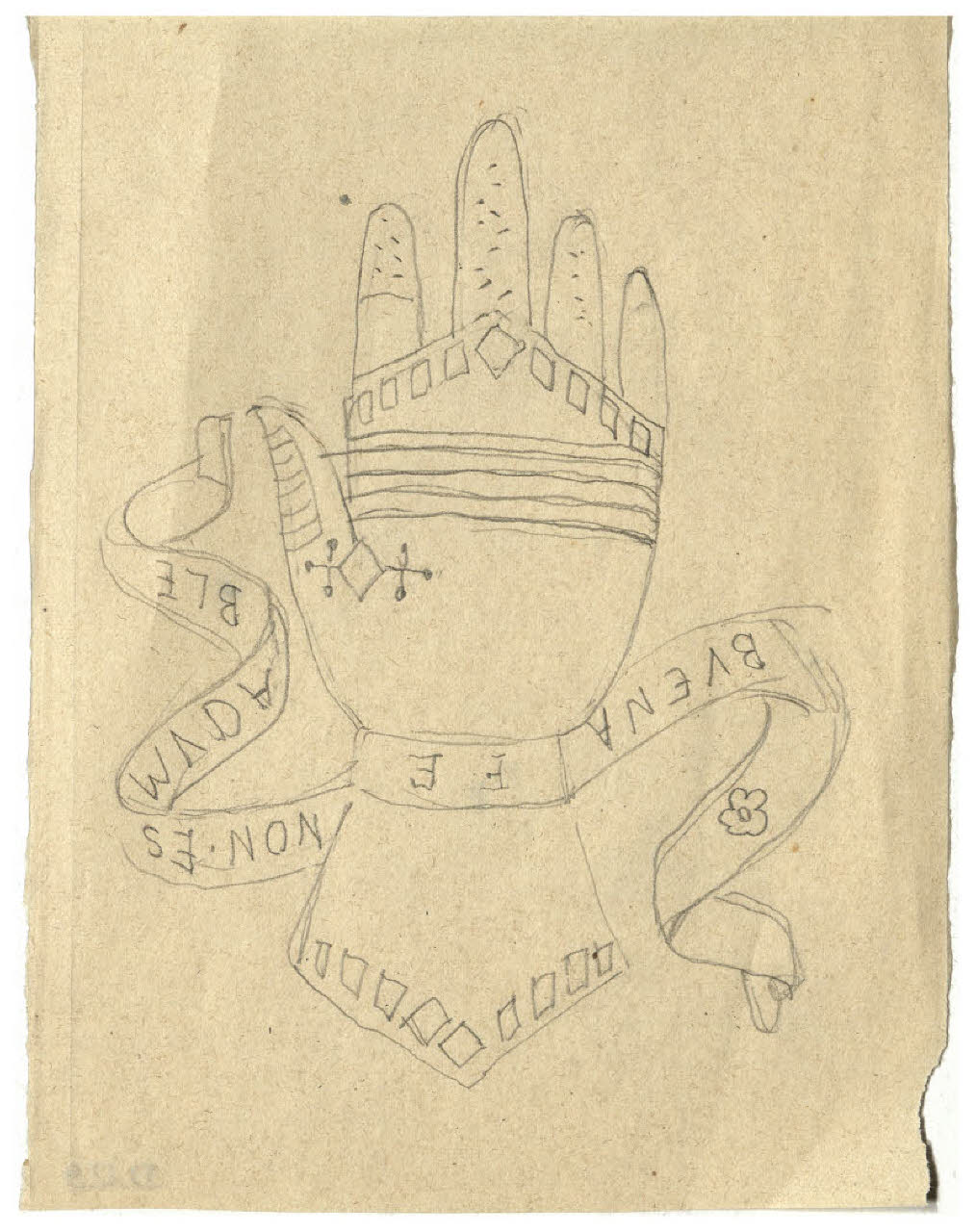 Guanto d'arme e motto: Buena fe non es muda ble (disegno) di Disertori, Benvenuto Maria (prima metà sec. XX)