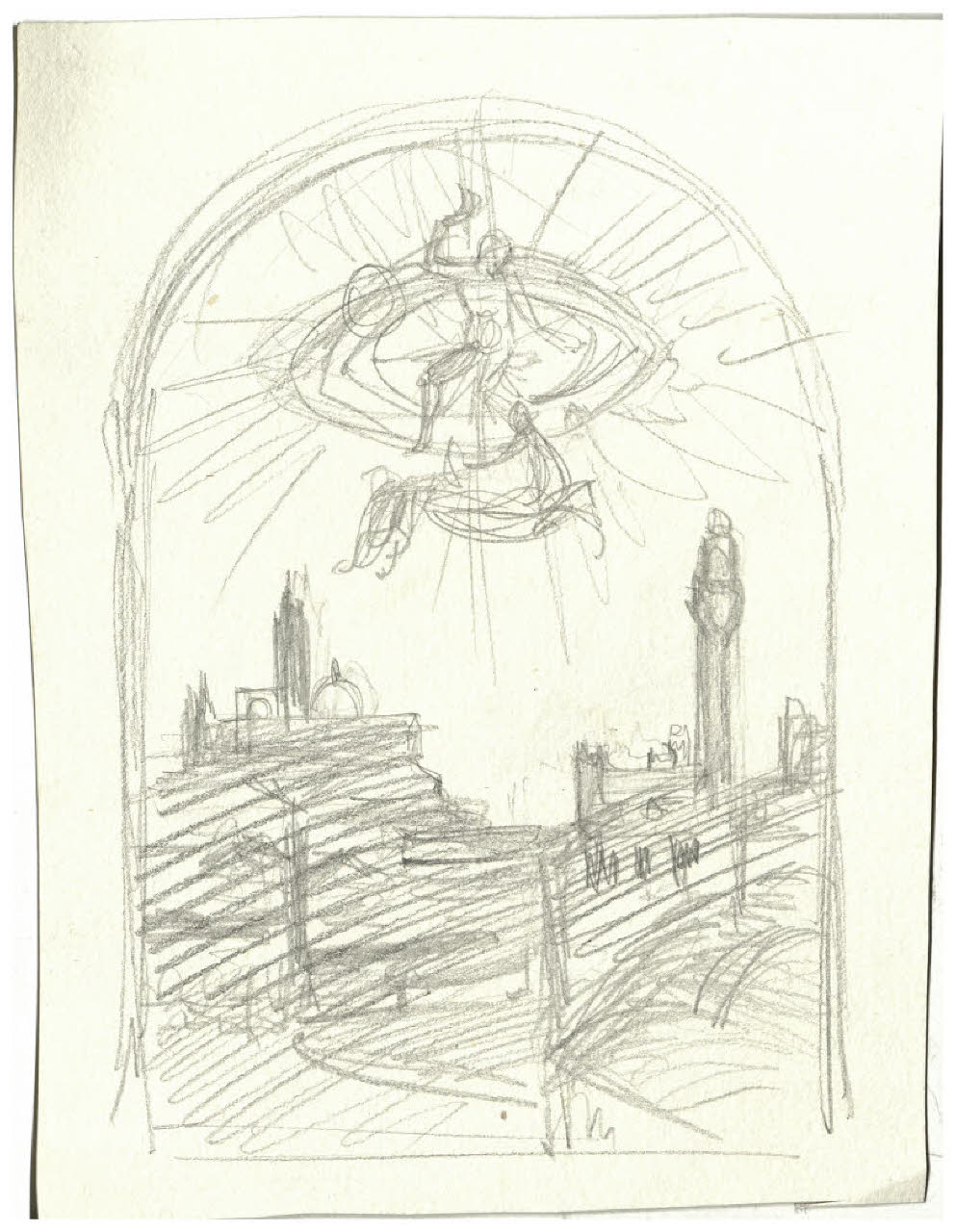 Il Pianeta Giove. Progetto compositivo per l'acquaforte (disegno) di Disertori, Benvenuto Maria (sec. XX)