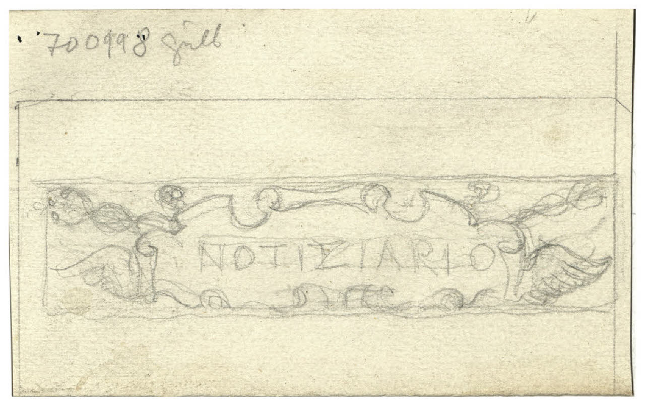 Studio per una testatina di rubrica: Notiziario (disegno) di Disertori, Benvenuto Maria (prima metà sec. XX)