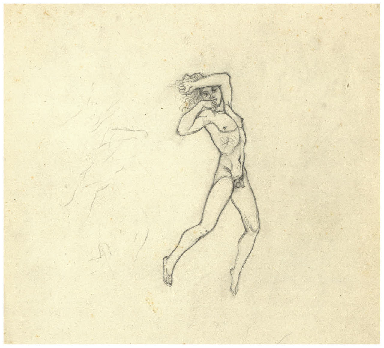 Nudo maschile (disegno preparatorio per la figura di Marte nell'acquaforte, mai realizzata, Il Pianeta Marte) (disegno) di Disertori, Benvenuto Maria (sec. XX)