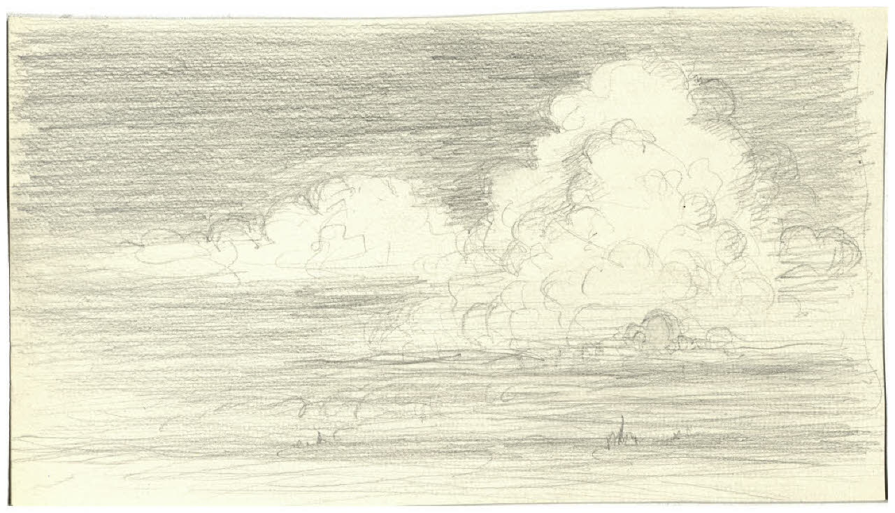 Paesaggio con grandi nubi (disegno) di Disertori, Benvenuto Maria (prima metà sec. XX)