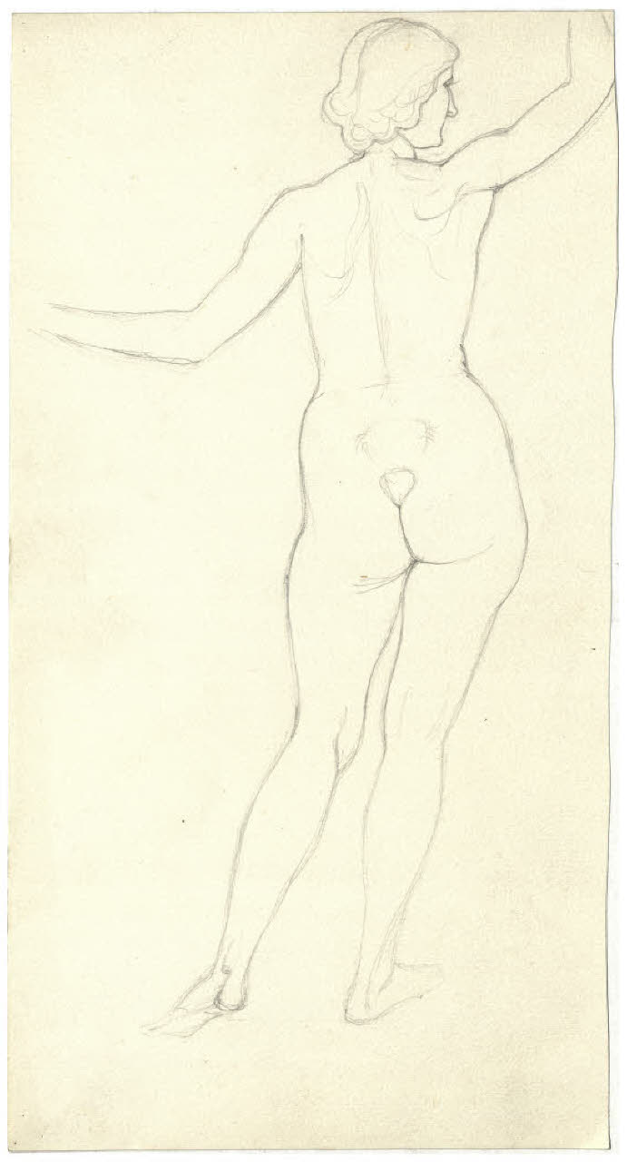 Nudo femminile in piedi di spalle (disegno) di Disertori, Benvenuto Maria (sec. XX)