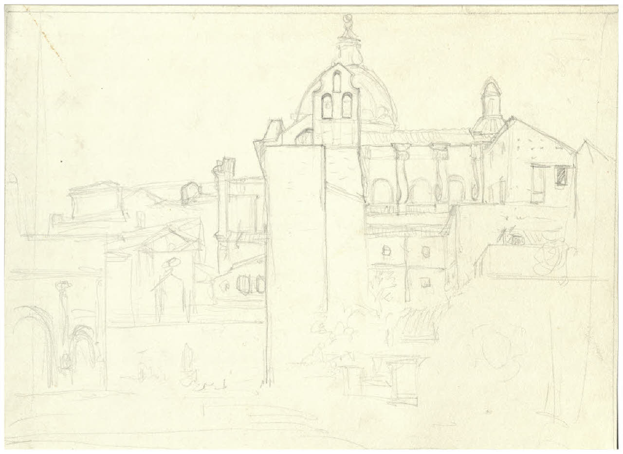 Scorcio urbano (disegno) di Disertori, Benvenuto Maria (prima metà sec. XX)