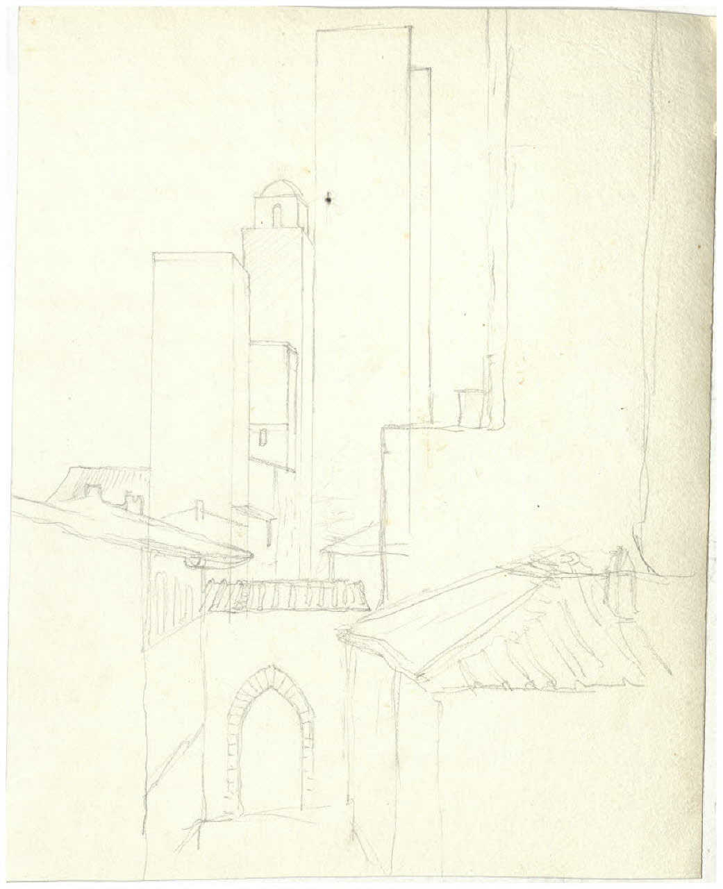 Veduta di San Gimignano (disegno) di Disertori, Benvenuto Maria (prima metà sec. XX)