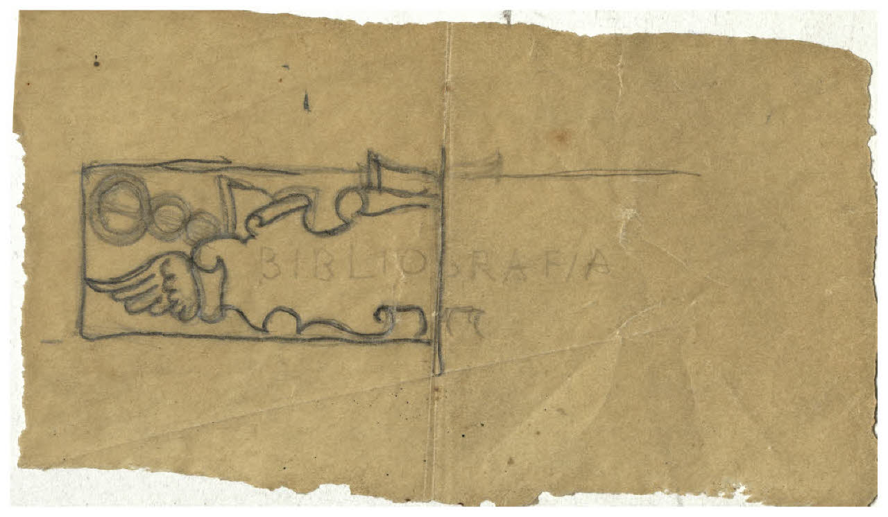 Studio per testatina di rubrica: Bibliografia (disegno) di Disertori, Benvenuto Maria (prima metà sec. XX)