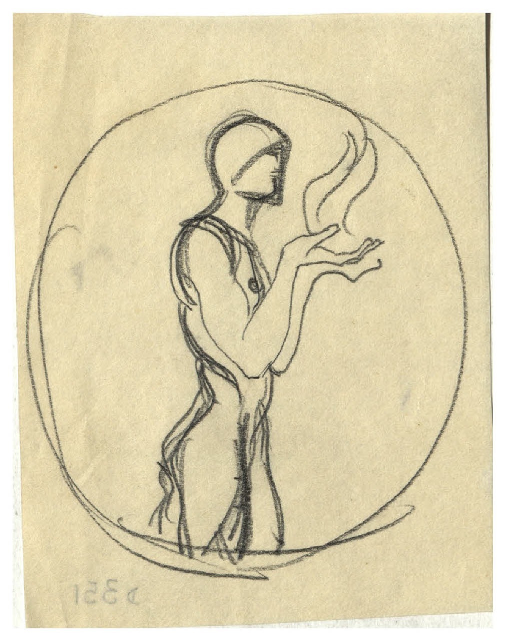 Nudo maschile entro un tondo (disegno) di Disertori, Benvenuto Maria (prima metà sec. XX)