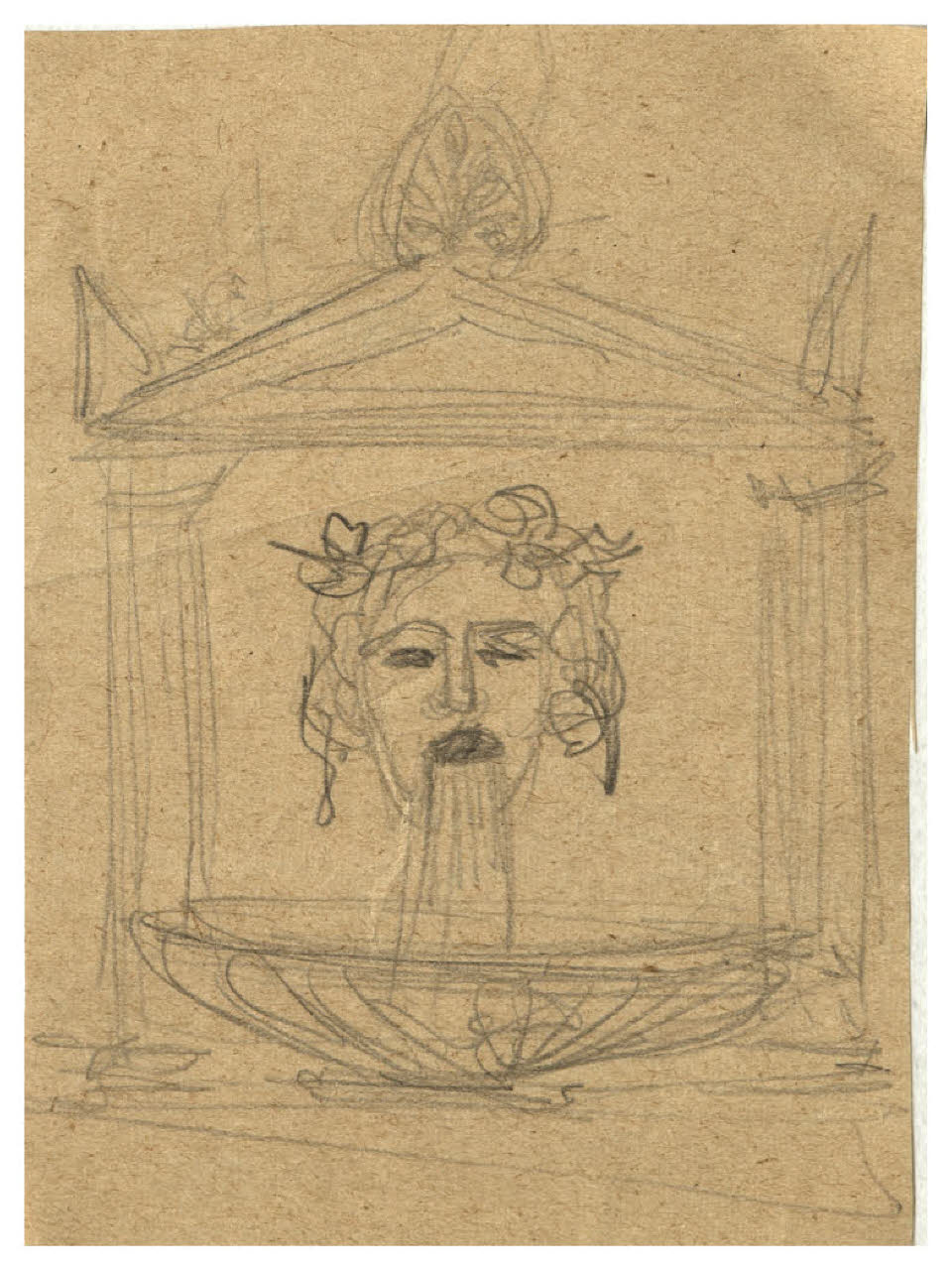 Fontana con mascherone (disegno) di Disertori, Benvenuto Maria (prima metà sec. XX)