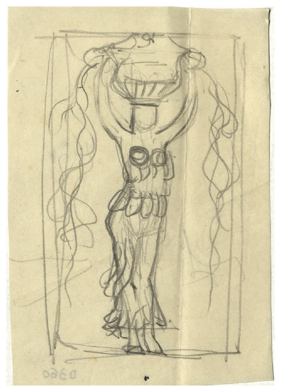 Figura femminile all'antica che porta un vaso sul capo (disegno) di Disertori, Benvenuto Maria (prima metà sec. XX)