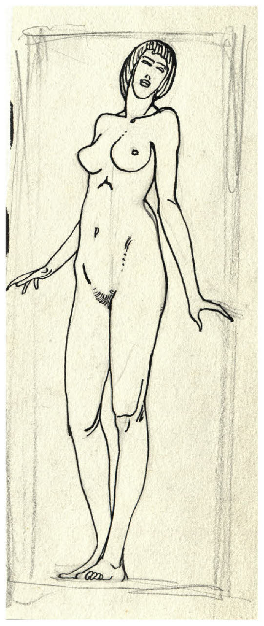 Nudo femminile stante (disegno) di Disertori, Benvenuto Maria (prima metà sec. XX)