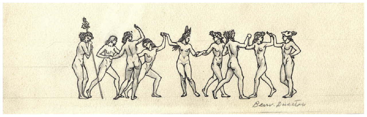 Le nove muse (disegno preparatorio per l'acquaforte, mai realizzata, Il Pianeta Marte) (disegno) di Disertori, Benvenuto Maria (sec. XX)