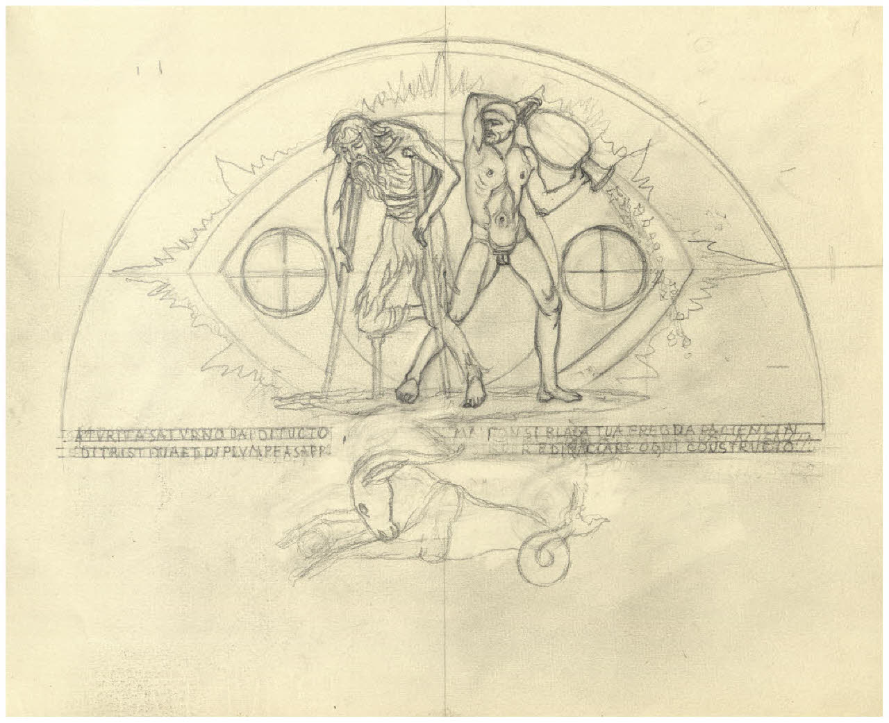 Il Pianeta Saturno. Disegno preparatorio per l'acquaforte, mai realizzata (disegno) di Disertori, Benvenuto Maria (secondo quarto sec. XX)