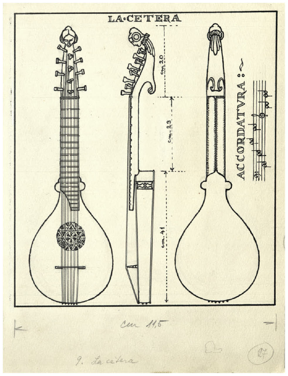 Strumenti musicali - La cetera. Studio per illustrazione (disegno) di Disertori, Benvenuto Maria (prima metà sec. XX)