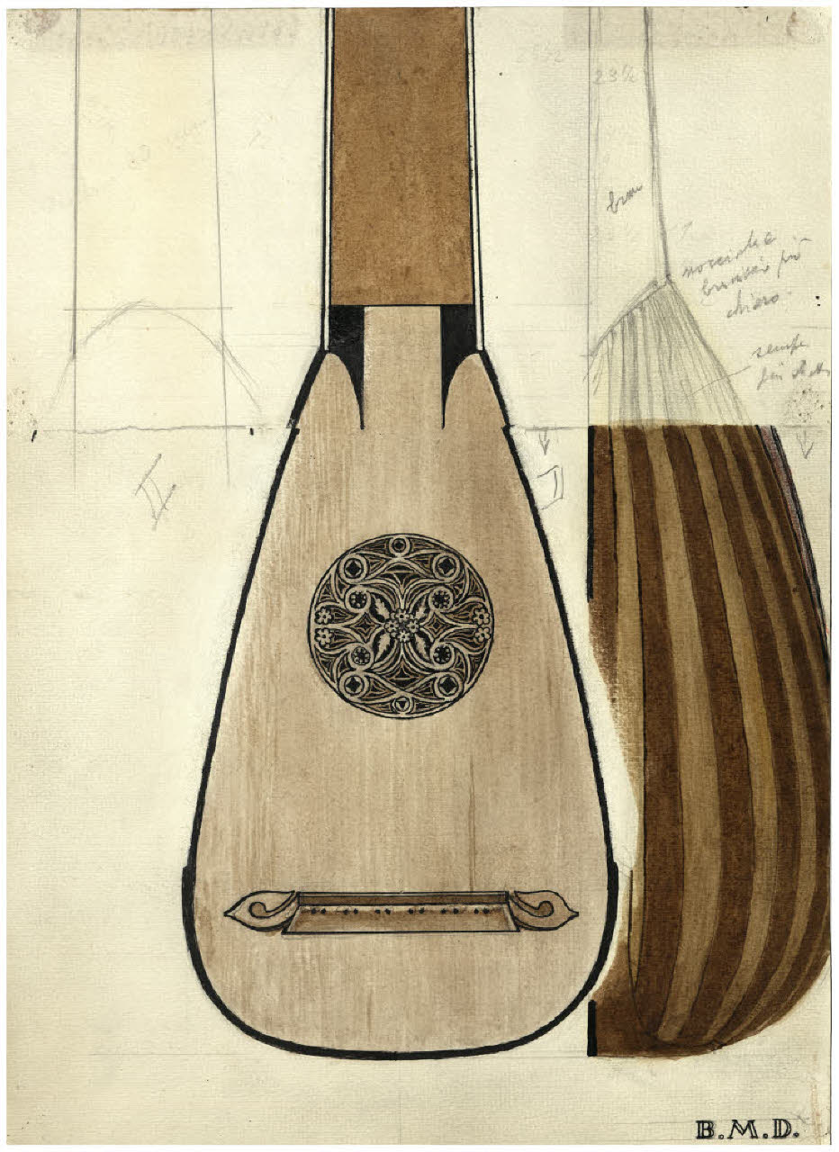 Cassa armonica di strumento musicale (disegno) di Disertori, Benvenuto Maria (prima metà sec. XX)