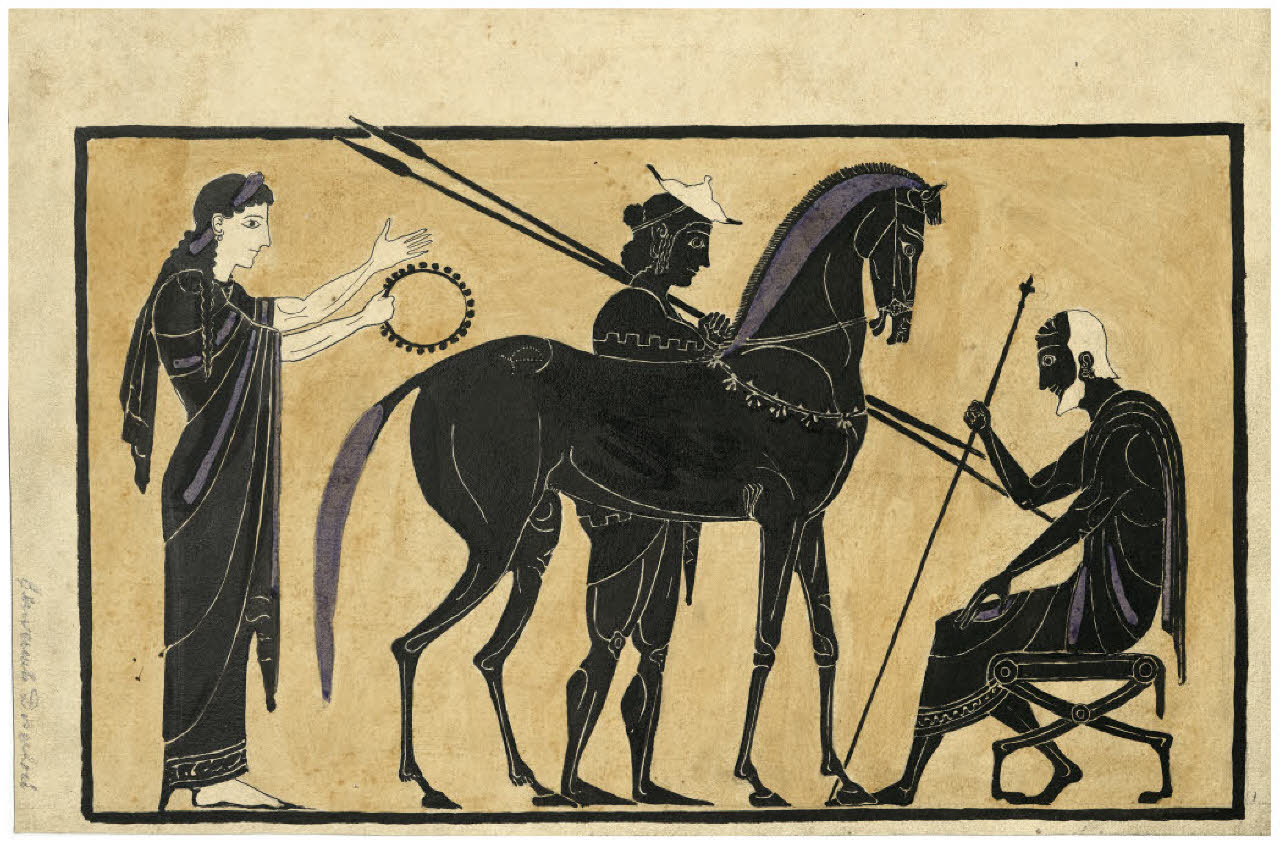 Pittura vascolare antica. Ceramica a figure nere (disegno) di Disertori, Benvenuto Maria (prima metà sec. XX)