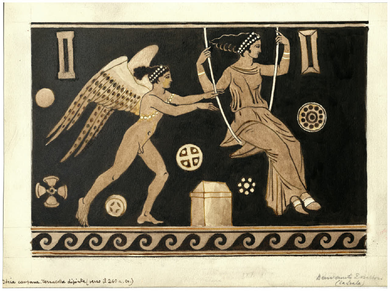 Pittura vascolare antica. Scena elisiaca (Collezione Sambon al Museo Teatrale della Scala) (disegno) di Disertori, Benvenuto Maria (prima metà sec. XX)