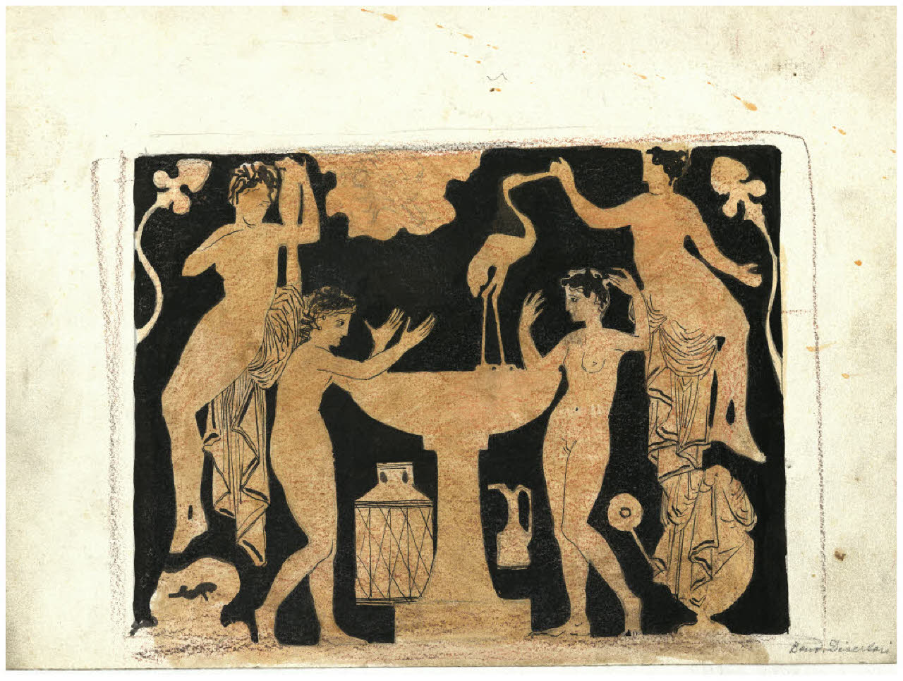 Pittura vascolare antica. Ceramica a figure rosse (disegno) di Disertori, Benvenuto Maria (prima metà sec. XX)