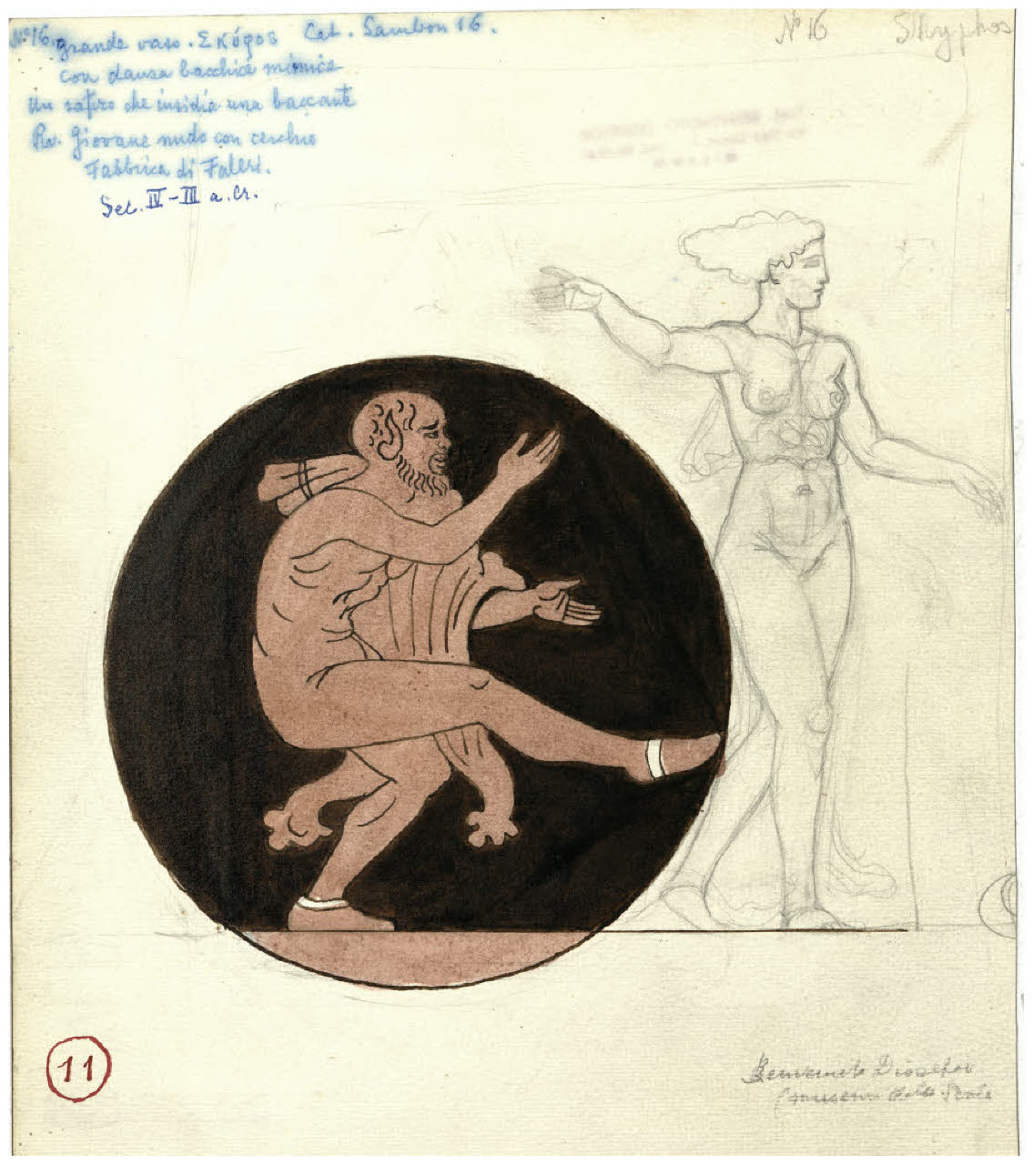 Pittura vascolare antica. Danza bacchica (Collezione Sambon al Museo Teatrale della Scala) (disegno) di Disertori, Benvenuto Maria (prima metà sec. XX)