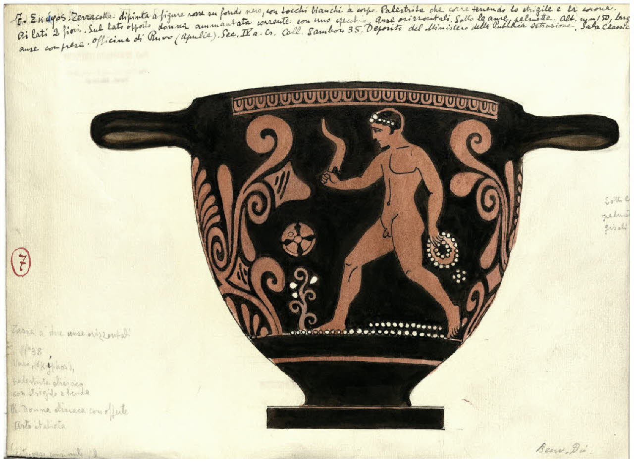 Pittura vascolare antica. Atleta, ceramica a figure rosse (Collezione Sambon al Museo Teatrale della Scala) (disegno) di Disertori, Benvenuto Maria (prima metà sec. XX)