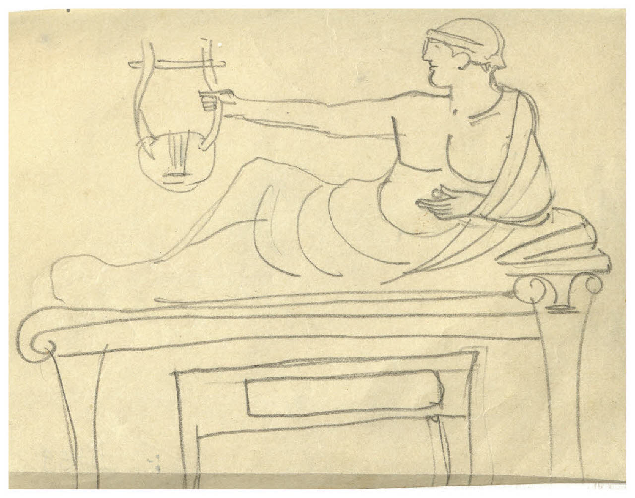 Pittura vascolare antica. Figura maschile con cetra (disegno) di Disertori, Benvenuto Maria (prima metà sec. XX)