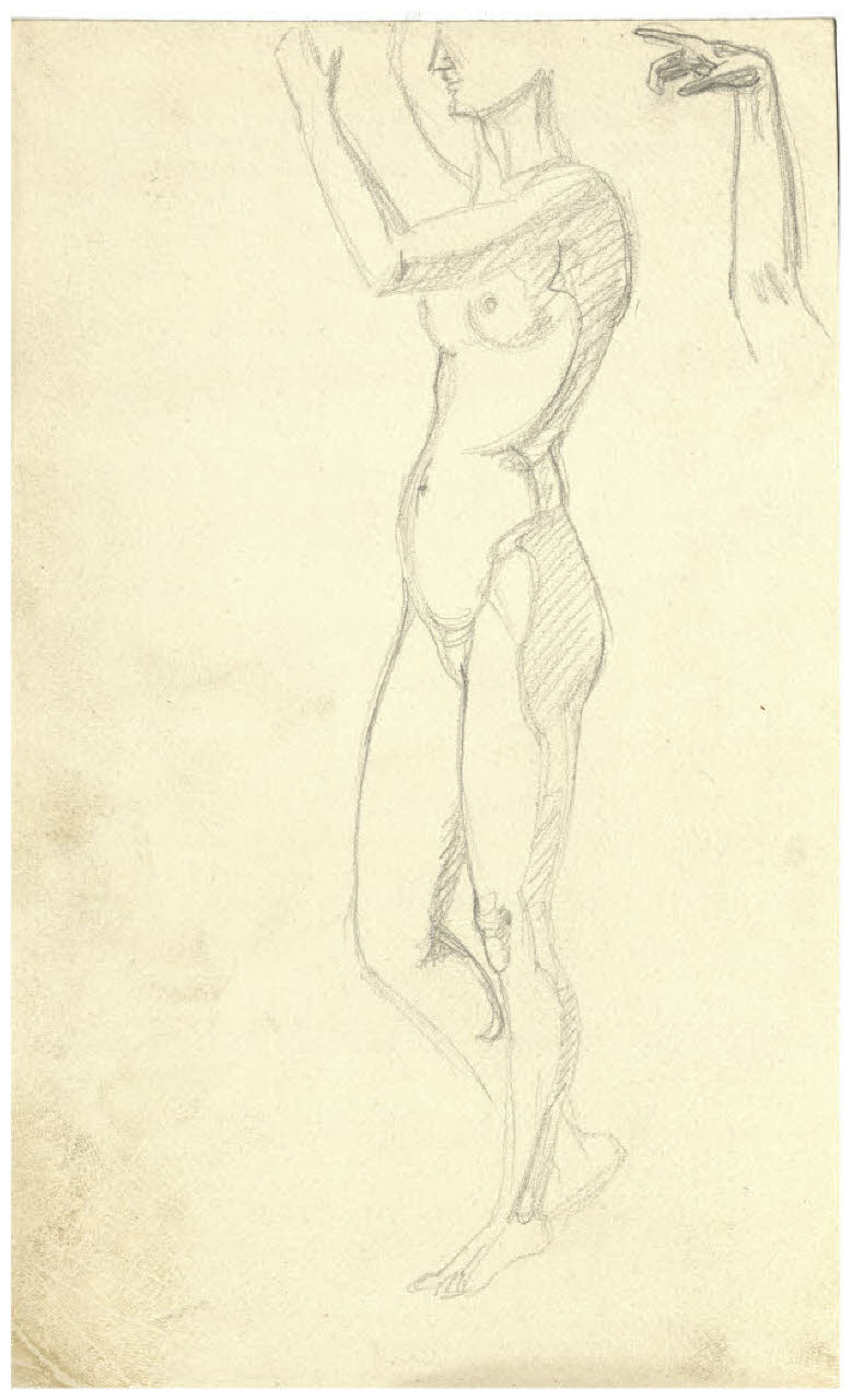 Nudo femminile in piedi di profilo (disegno) di Disertori, Benvenuto Maria (prima metà sec. XX)