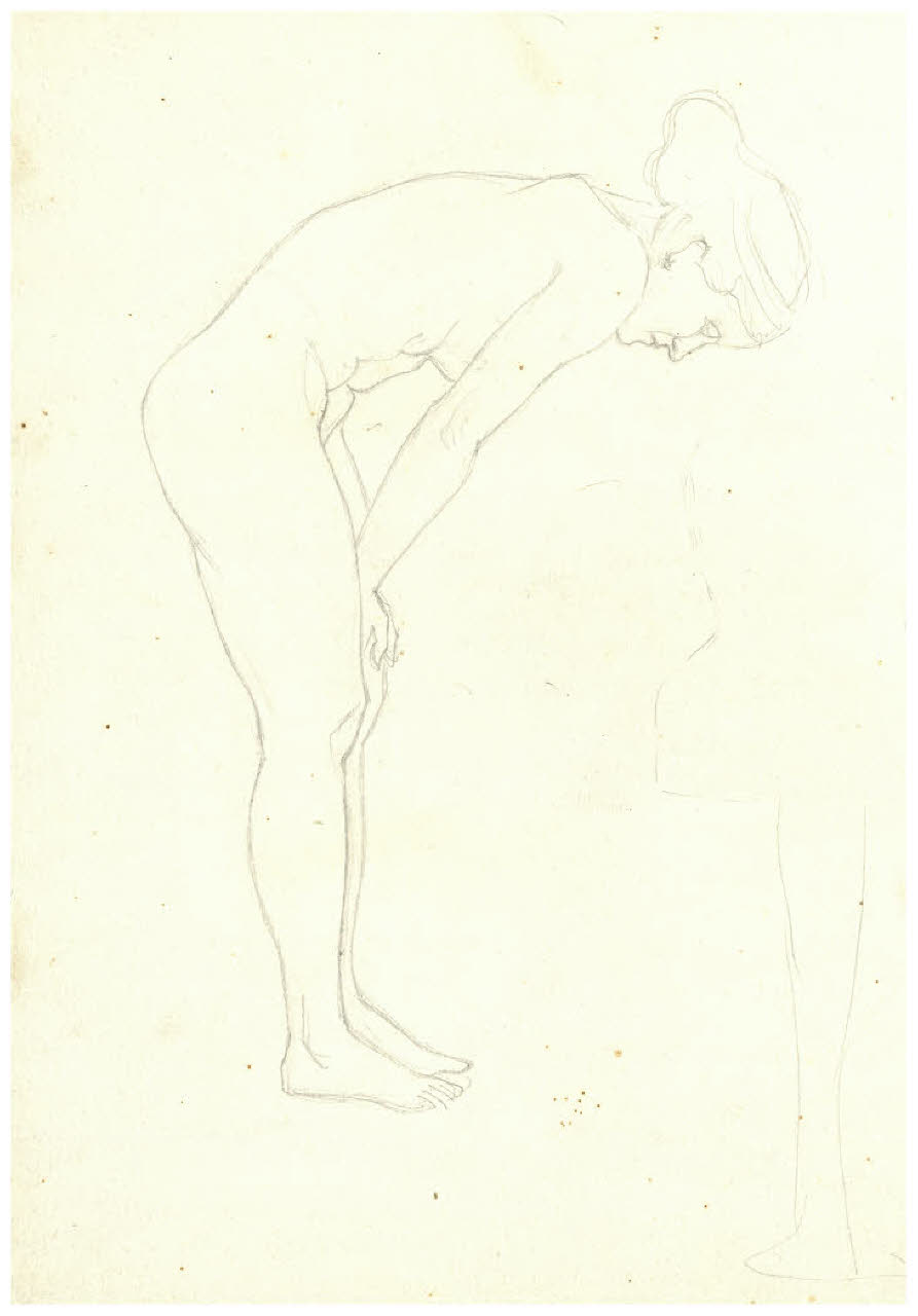 Nudo femminile piegato in avanti (disegno) di Disertori, Benvenuto Maria (prima metà sec. XX)