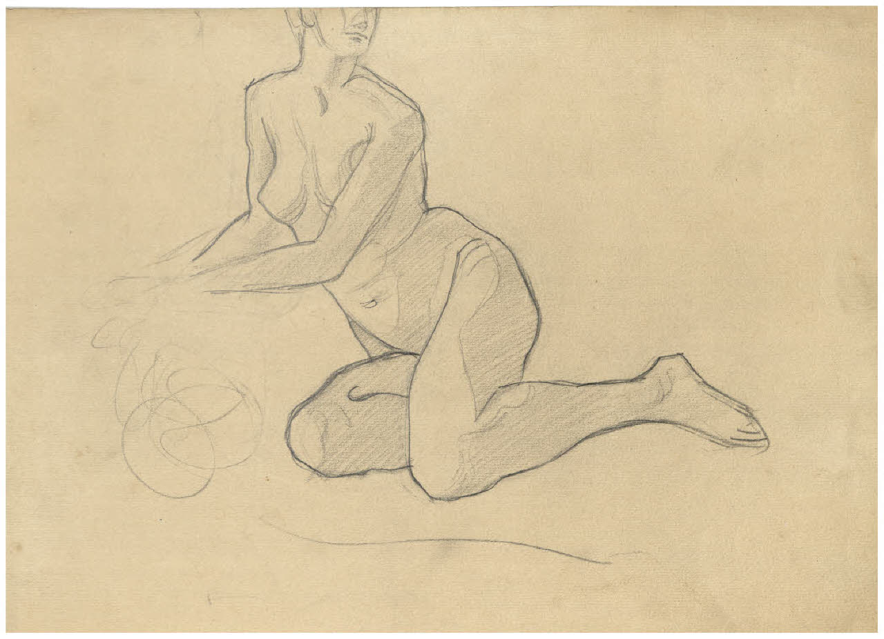 Nudo femminile seduto (disegno) di Disertori, Benvenuto Maria (prima metà sec. XX)