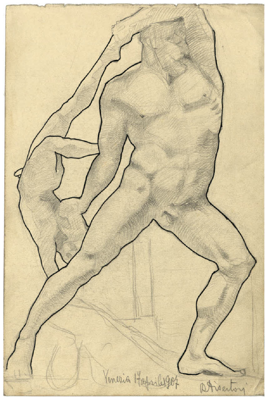 Ercole e Lica (dalla scultura di Canova) (disegno) di Disertori, Benvenuto Maria (sec. XX)