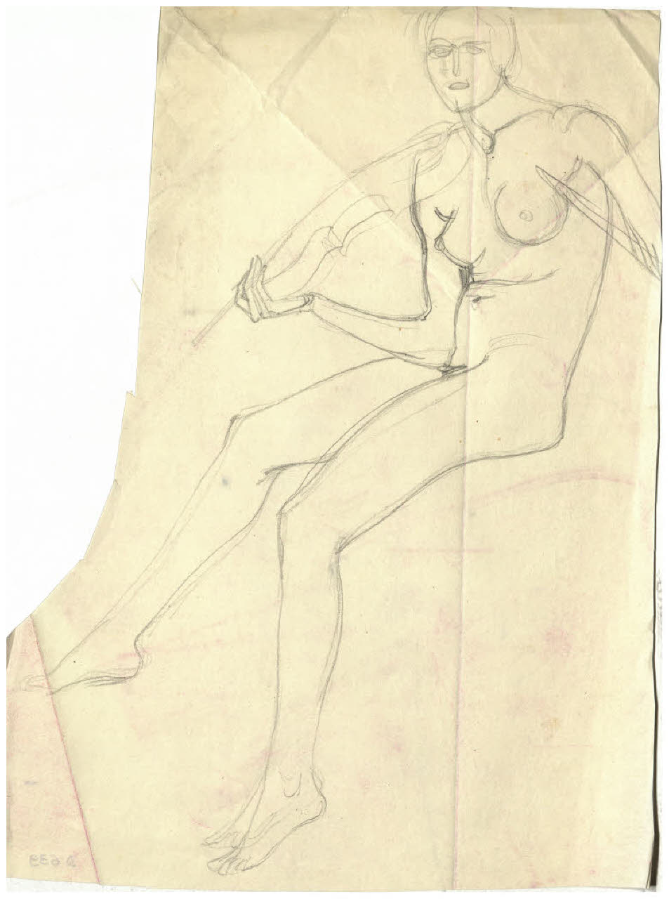 Nudo femminile seduto con violino (disegno) di Disertori, Benvenuto Maria (prima metà sec. XX)